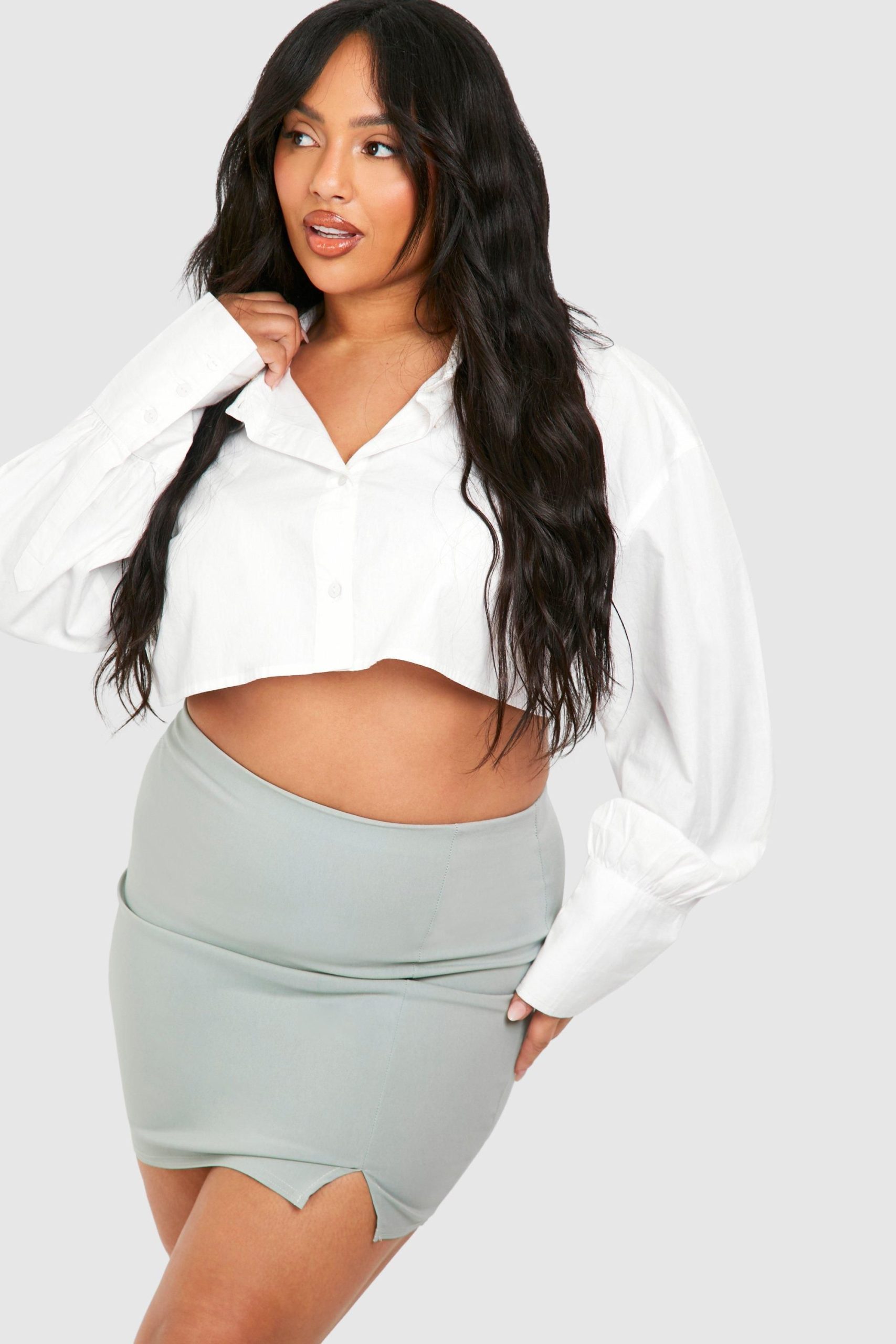 Plus Bengaline Split Front Mini Skirt - Image 3