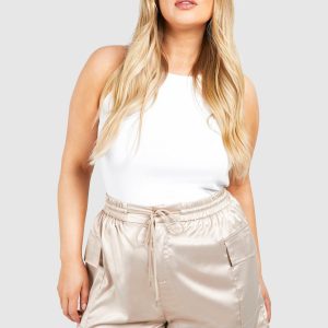 Plus Satin Cargo Utility Shorts