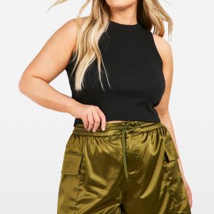 Plus Satin Cargo Utility Shorts