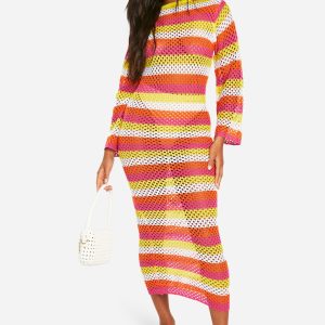 Stripe Crochet Scoop Maxi Knitted Maxi Dress