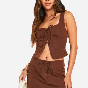 Lace Up Front Micro Mini Skirt