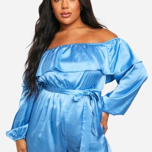 Plus Satin Frill Bardot Playsuit