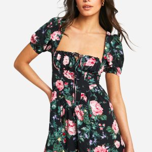 Floral Milkmaid Puff Playsuit