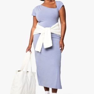 Plus Asymmetric Cap Sleeve Ruched Midaxi Dress