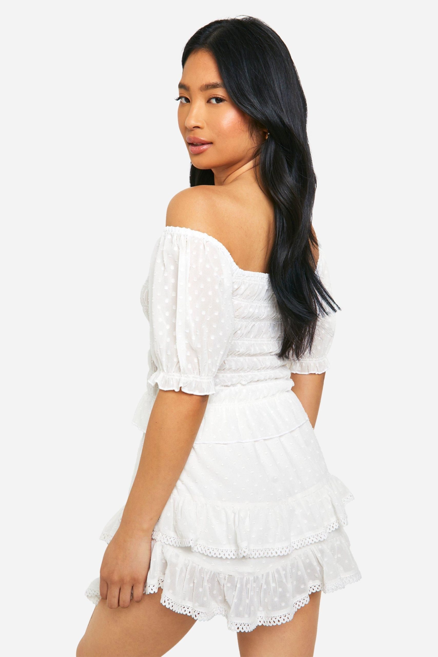 Petite Dobby Shirred Puff Sleeve Crop Top - Image 2