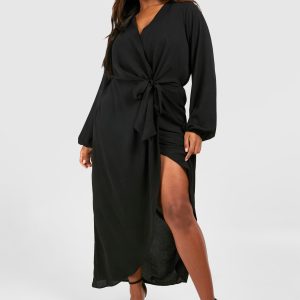 Plus Textured Tie Detail Maxi Dress