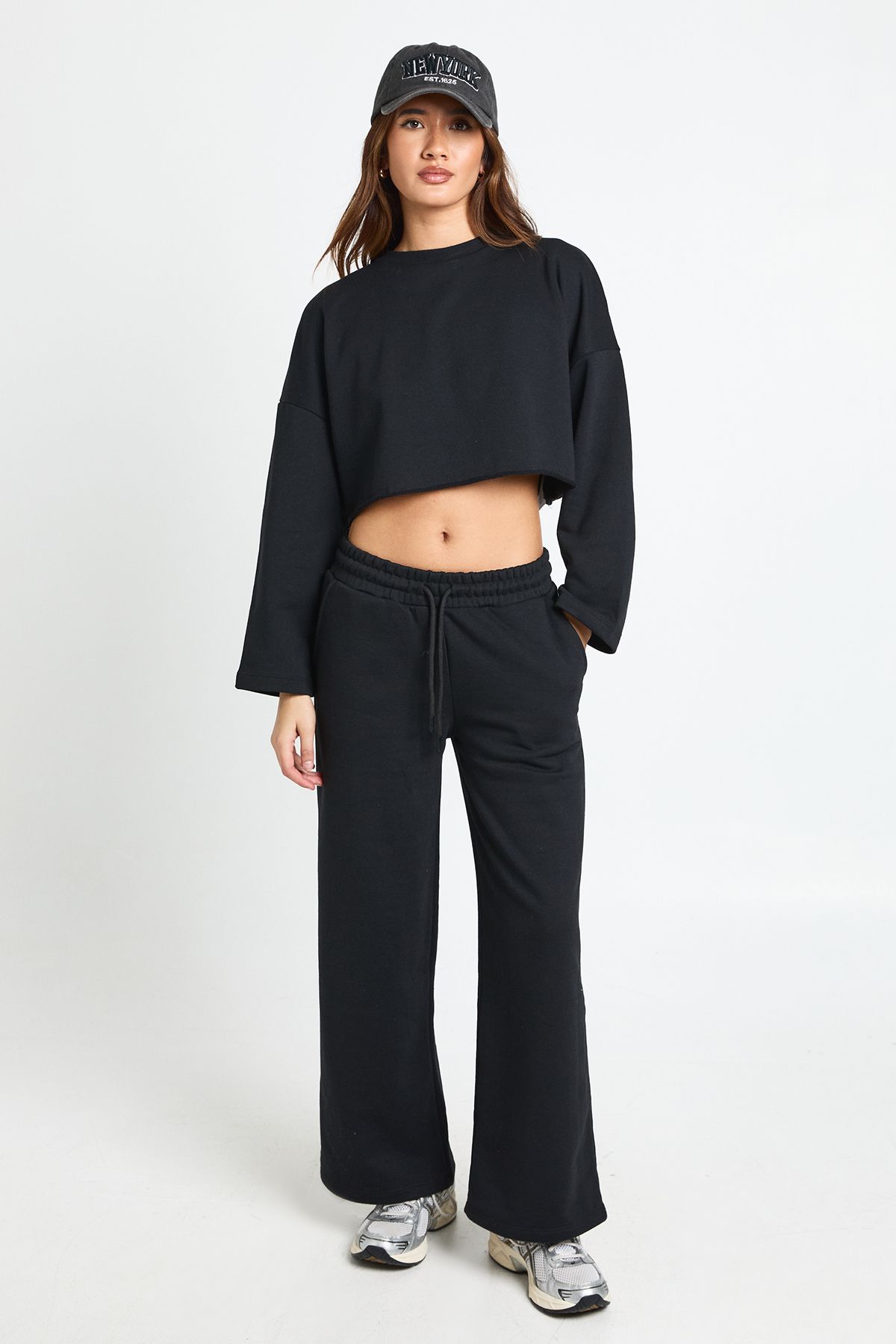 Petite Oversized Cropped Sweatshirt Wide Leg Tracksuit