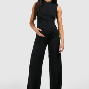 Maternity Rib Sleeveless Knot Detail Lounge Jumpsuit
