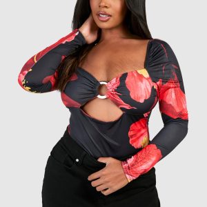 Plus Long Sleeve Ring Detail Bodysuit