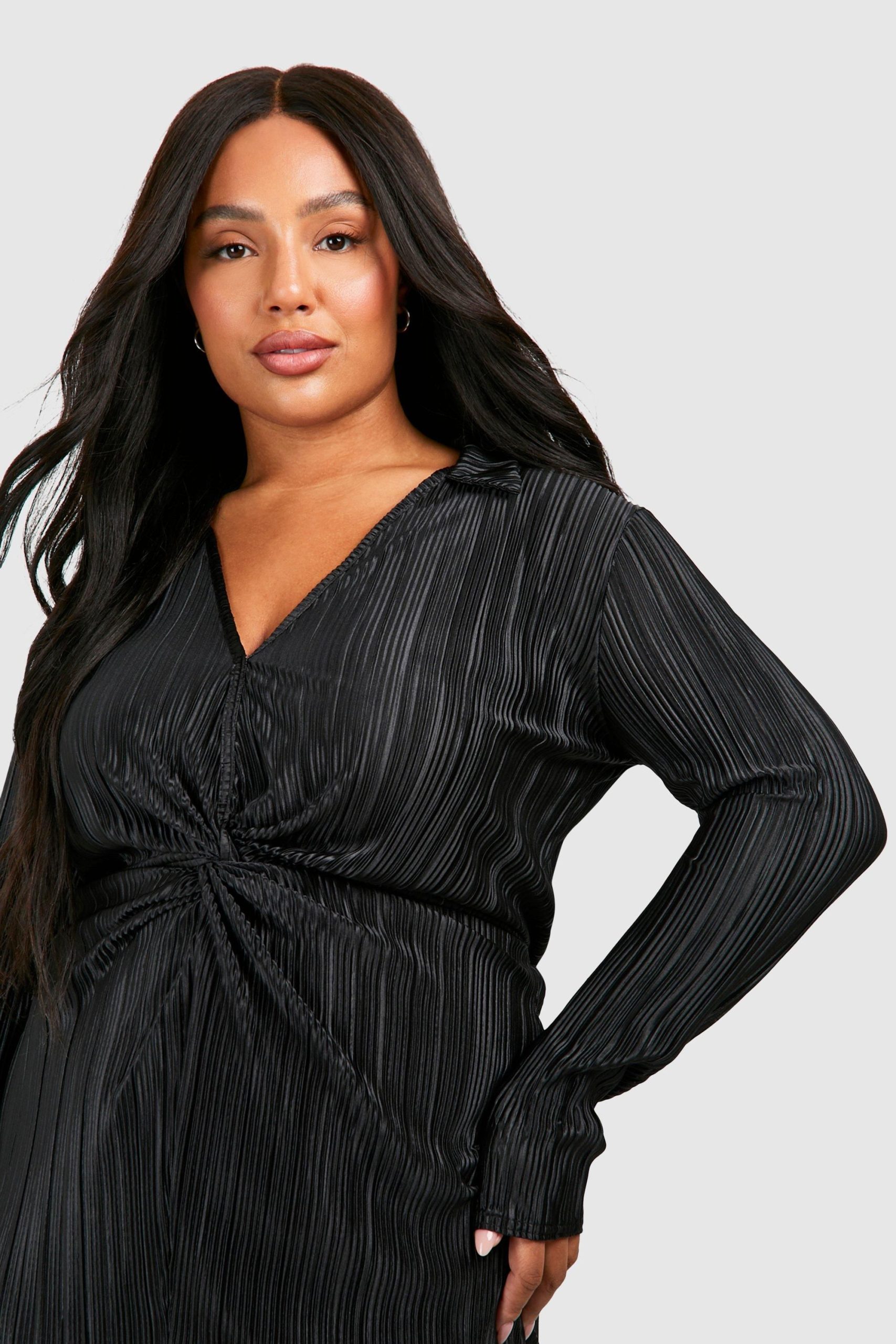 Plus Plisse Twist Front Shirt Dress - Image 4