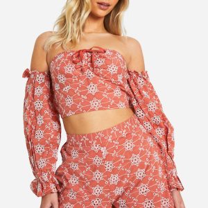 Broderie Cold Shoulder Crop Top