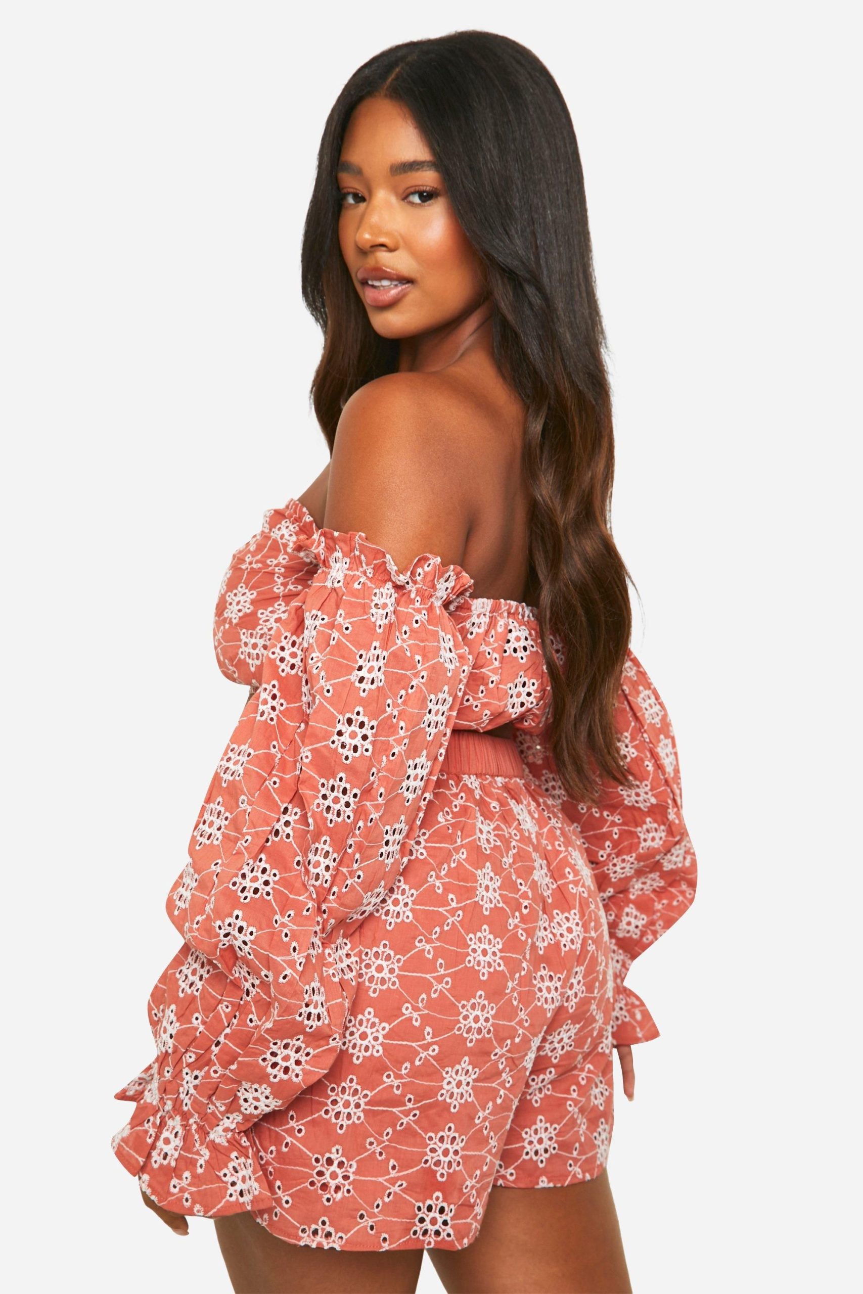 Plus Broderie Cold Shoulder Crop Top - Image 2