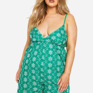 Plus Broderie Contrast Playsuit
