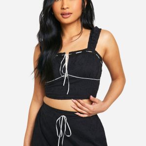 Petite Broderie Contrast Bow Top