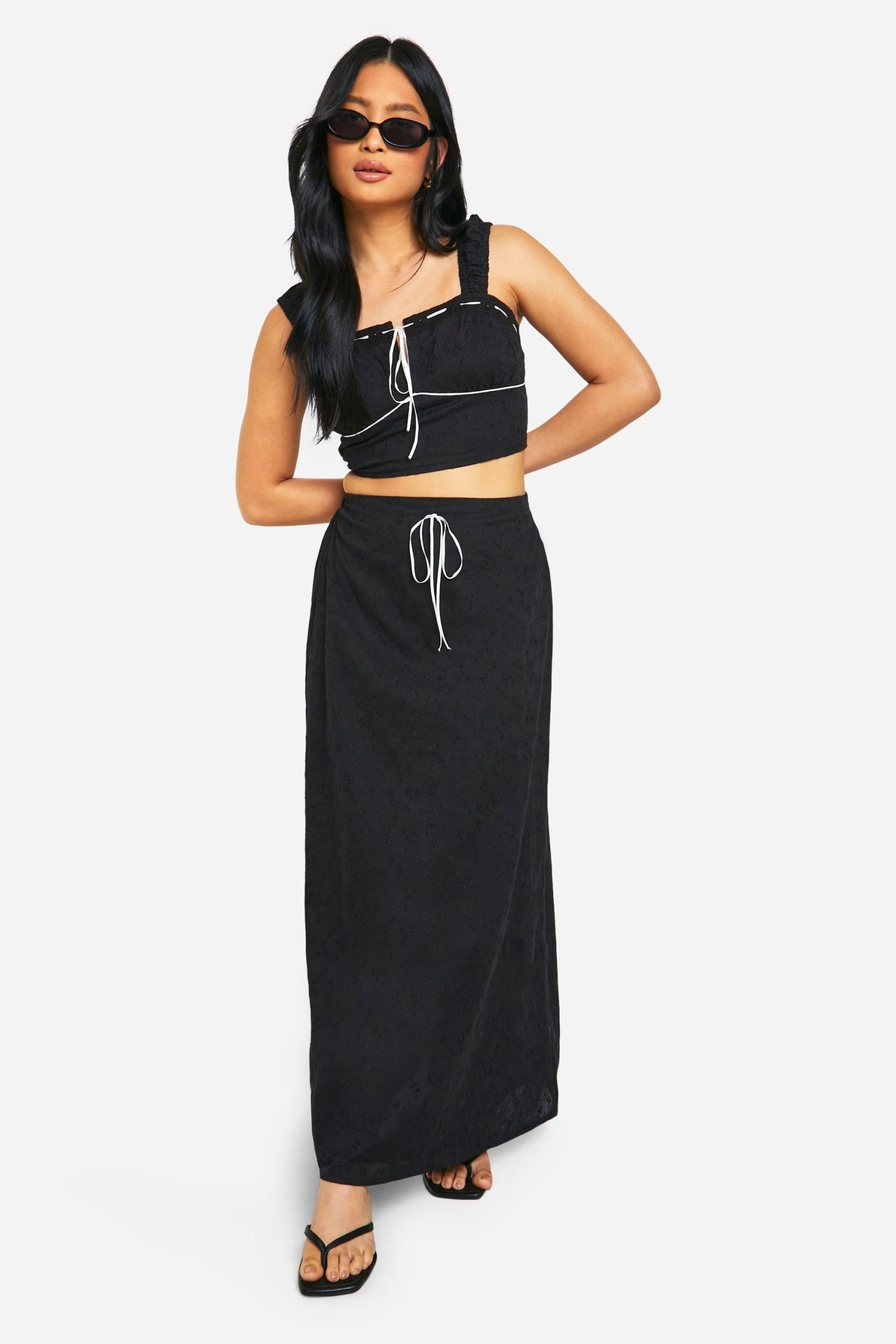Petite Broderie Contrast Bow Top - Image 3