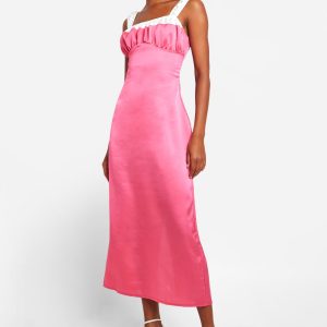 Tall Satin Contrast Detail Midaxi Dress