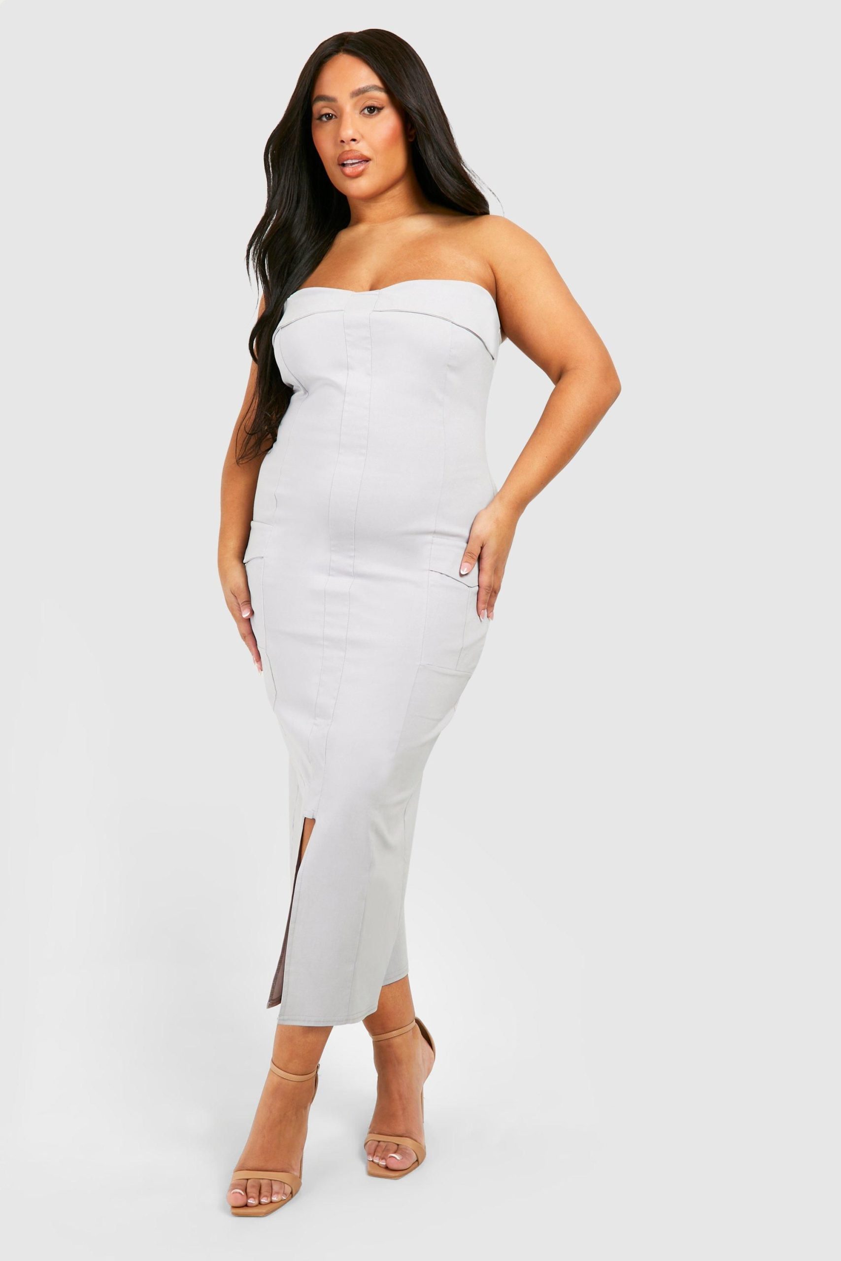 Plus Bengaline Bandeau Utility Midaxi Dress