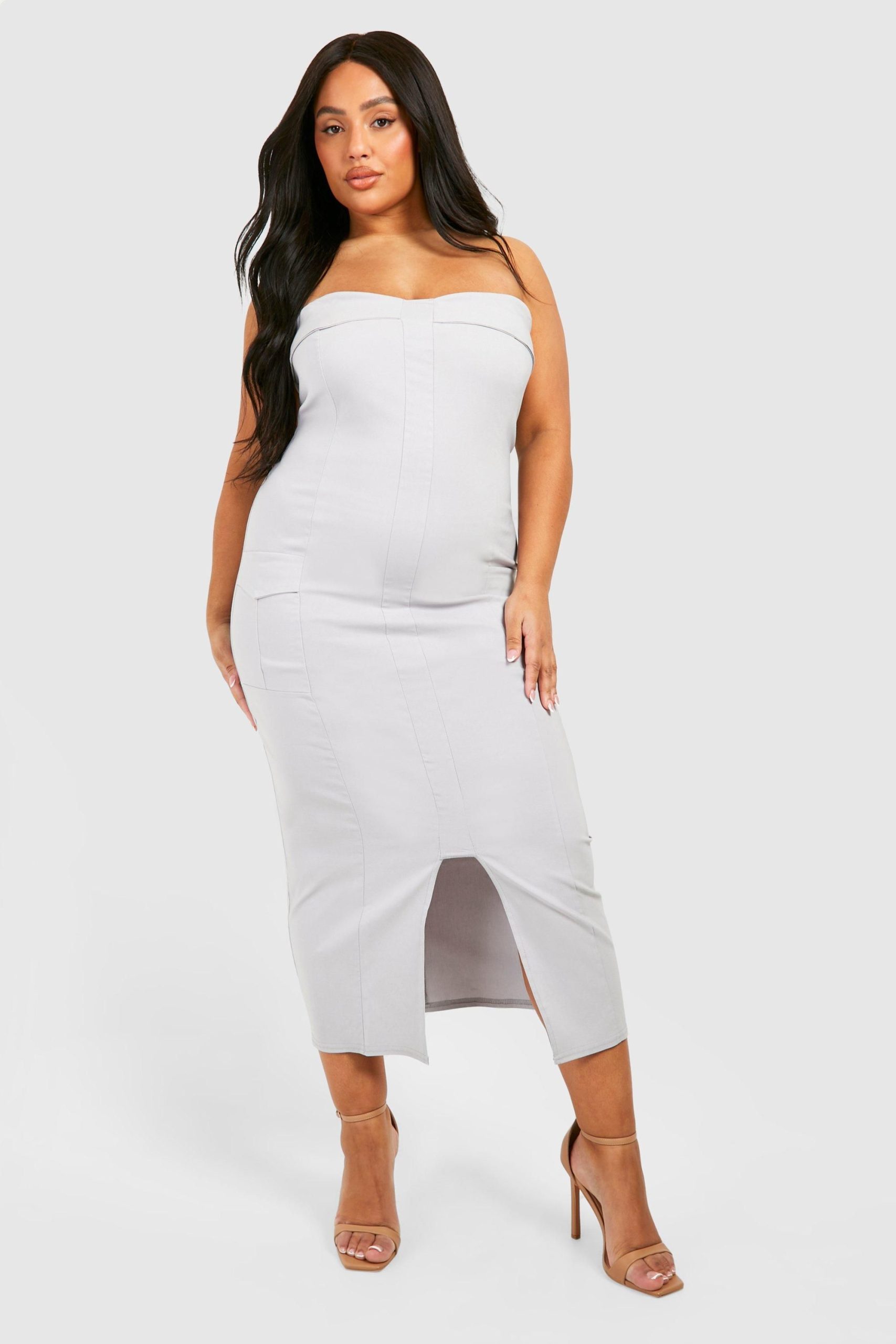 Plus Bengaline Bandeau Utility Midaxi Dress - Image 3