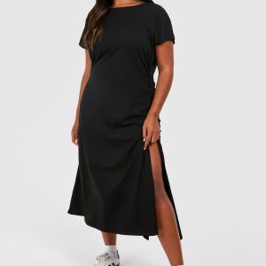 Plus Cotton Ruched T-Shirt Dress