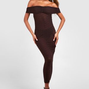 Bardot Ruched Textured Midaxi Dress