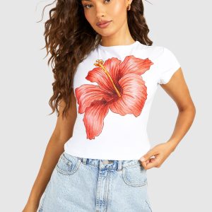 Flower Printed Cap Sleeve Baby Tee