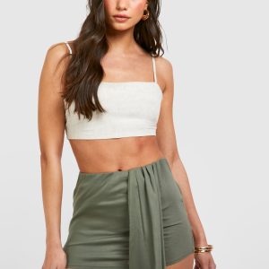 Linen Look Panelled Drape Mini Skirt