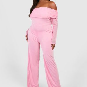 Plus Slinky & Mesh Bardot Wide Leg Jumpsuit