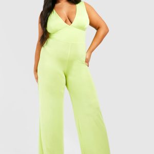 Plus Slinky Plunge Wide Leg Jumpsuit