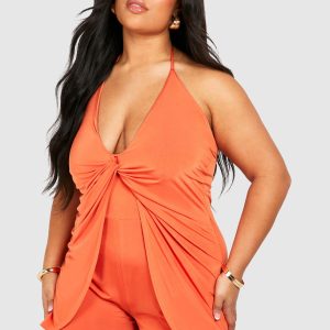 Plus Slinky Knot Detail Strappy Playsuit