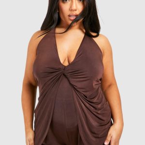 Plus Slinky Knot Detail Strappy Playsuit