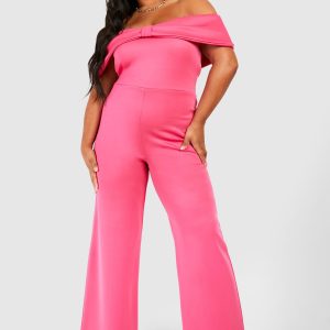 Plus Scuba Bow Detail Bardot Jumpsuit