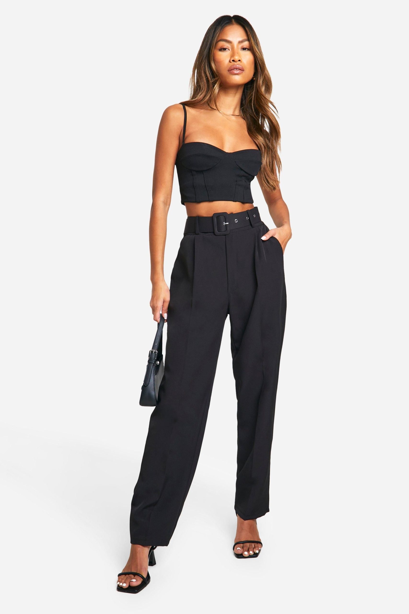 Self Fabric Belted Ankle Grazer Tapered Trouser - Image 3