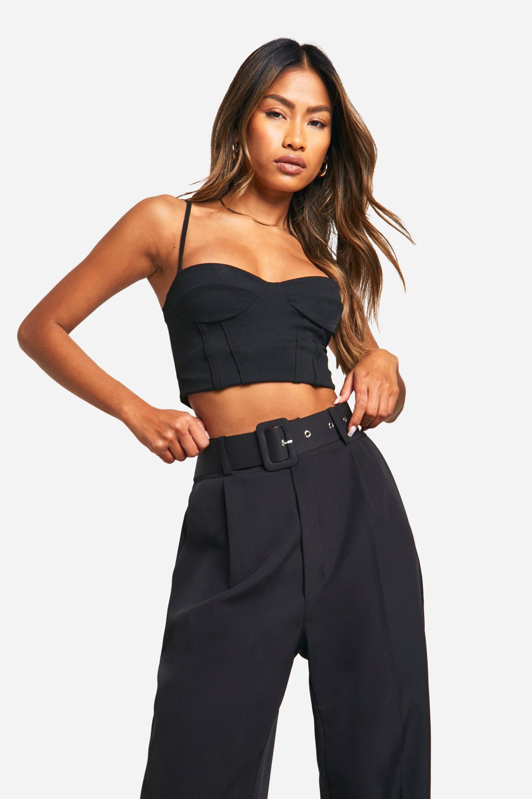 Self Fabric Belted Ankle Grazer Tapered Trouser - Image 4