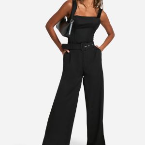 Self Fabric Belted Wide Leg Trouser