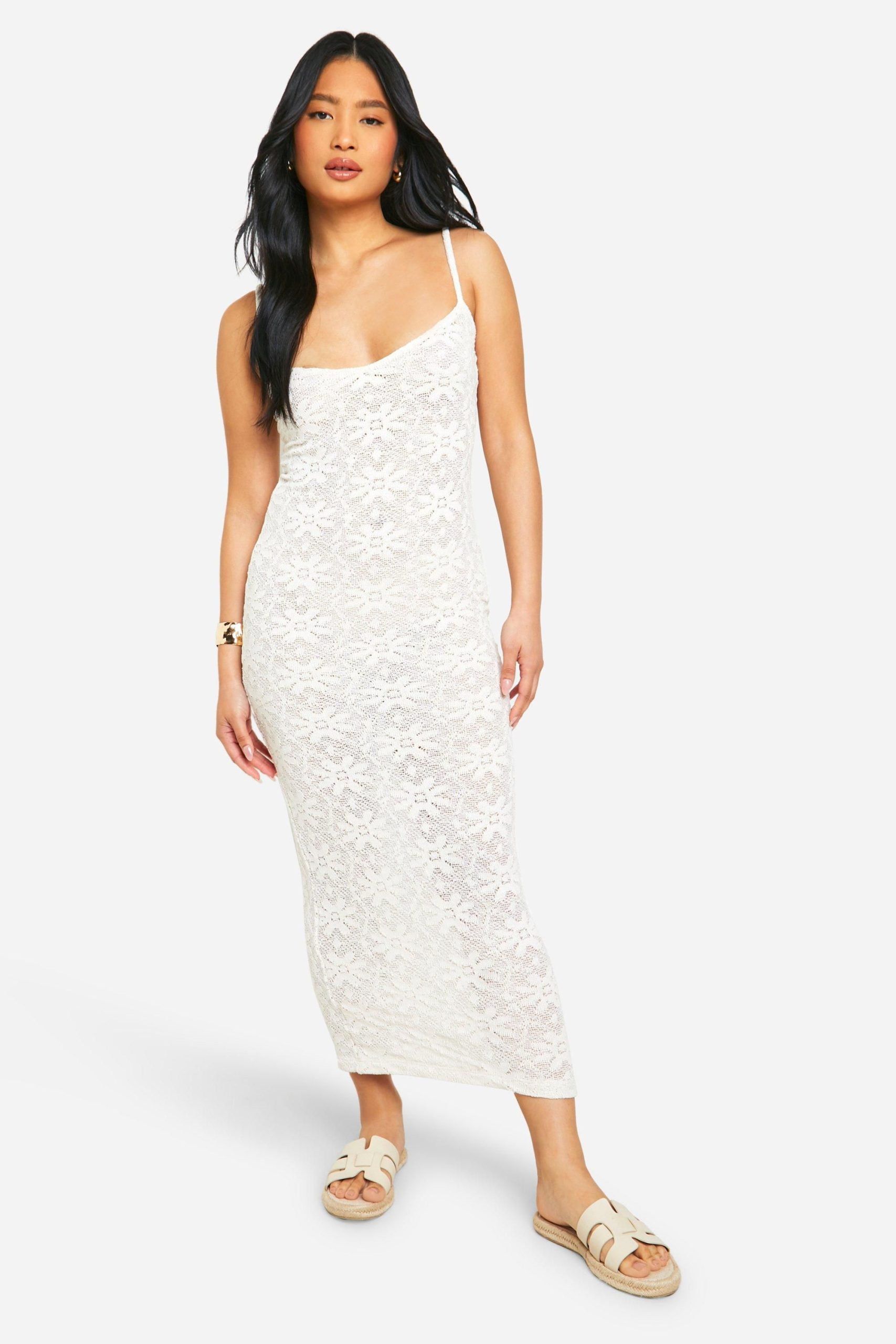 Petite Floral Knit Strappy Maxi Dress