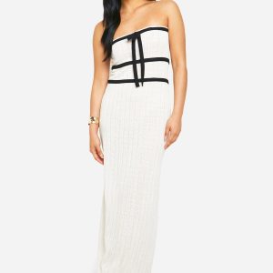 Petite Knit Contrast Binding Bandeau Maxi Dress