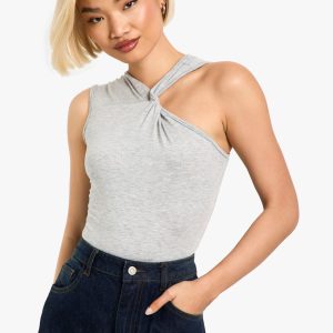 Twist Racer Neck Sleeveless Marl Bodysuit