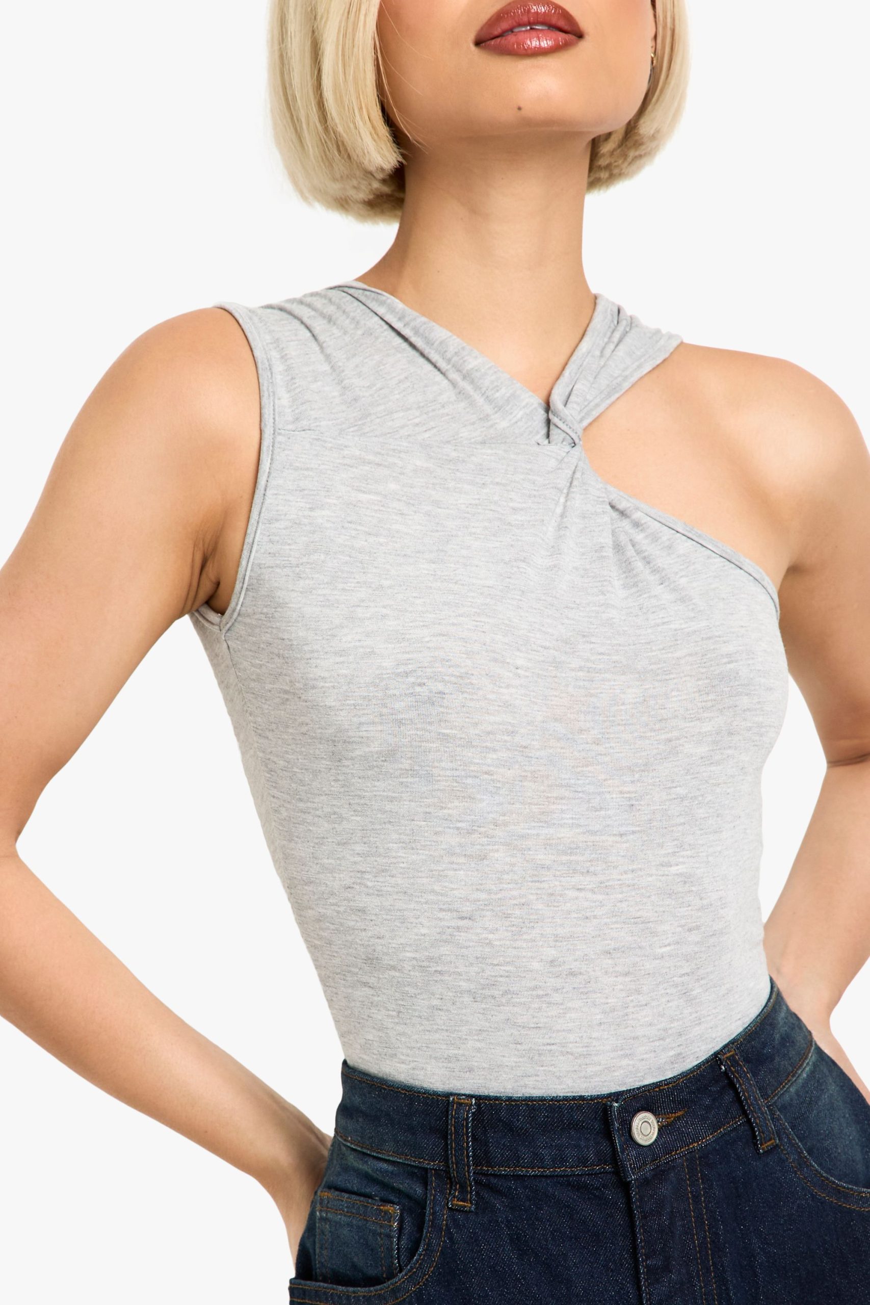 Twist Racer Neck Sleeveless Marl Bodysuit - Image 4
