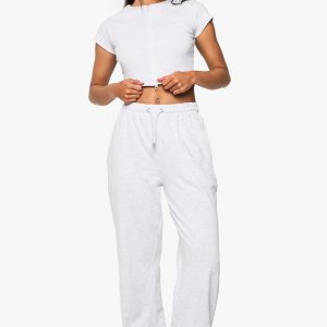 Short Sleeve Rib Zip Top And Straight Leg Jogger Set