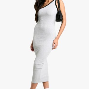 Contrast Binding One Shoulder Midaxi Dress