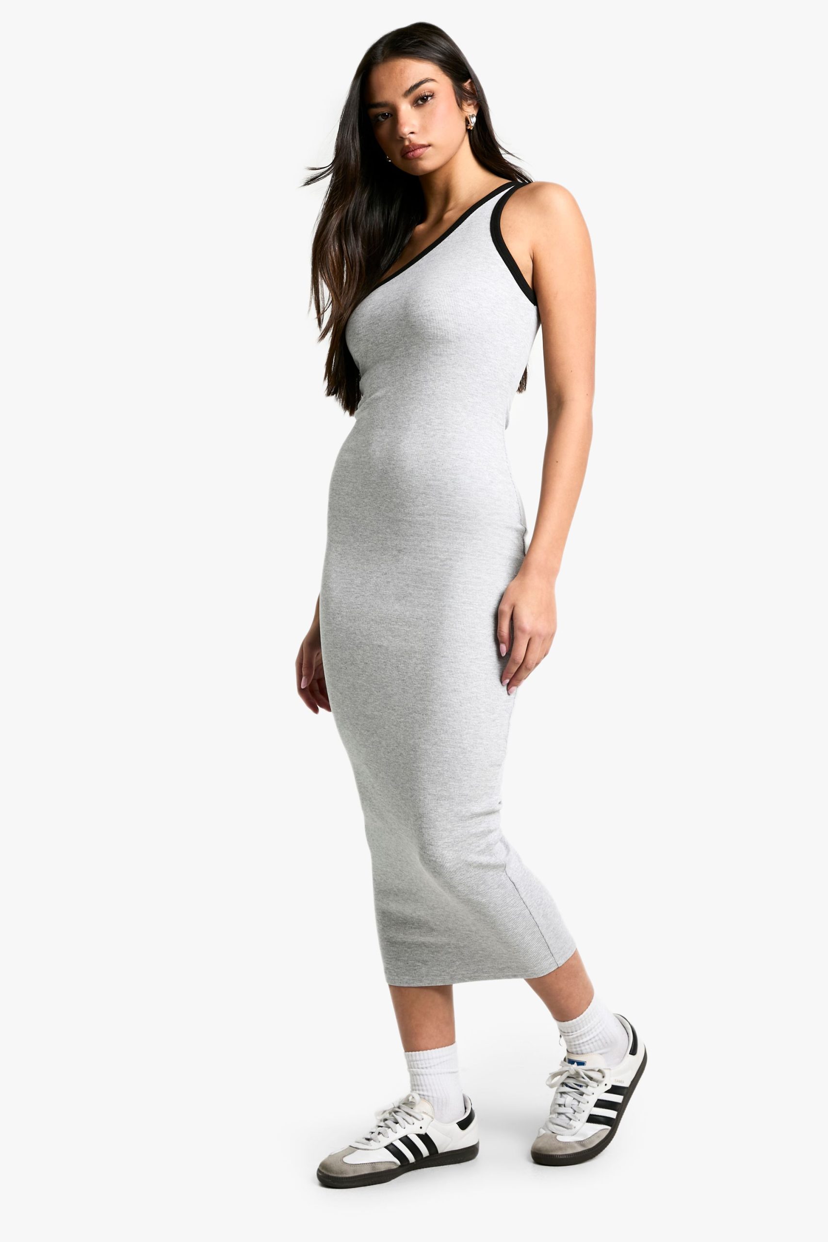 Contrast Binding One Shoulder Midaxi Dress - Image 3