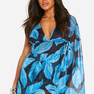 Lined Mesh Leaf Print Skort Playsuit