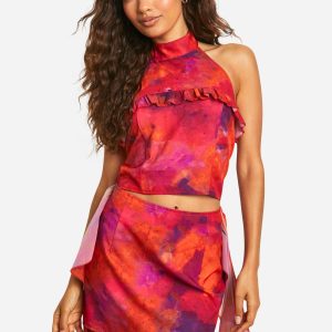 Printed Frill Detail Woven Top