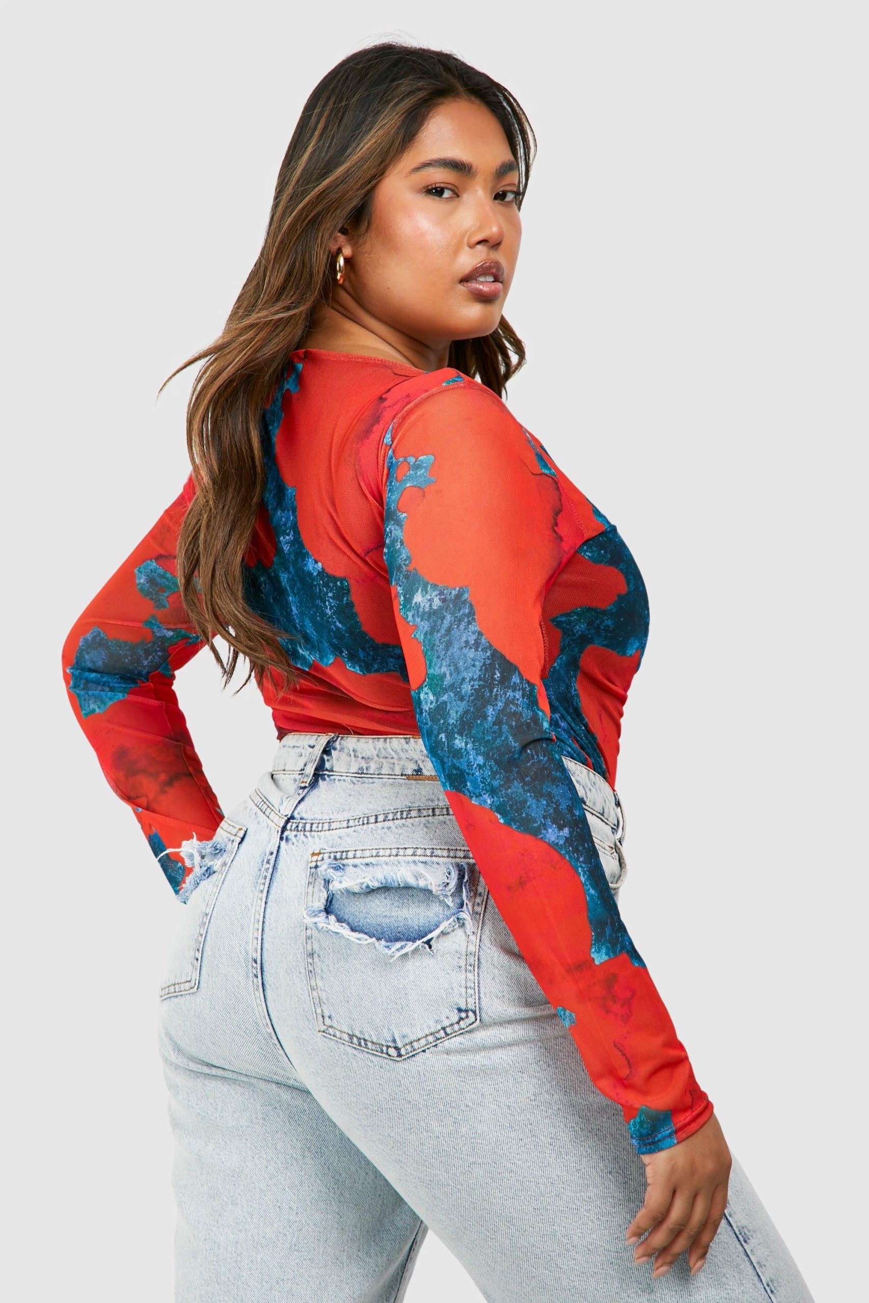 Plus Abstract Mesh Long Sleeve Bodysuit - Image 2