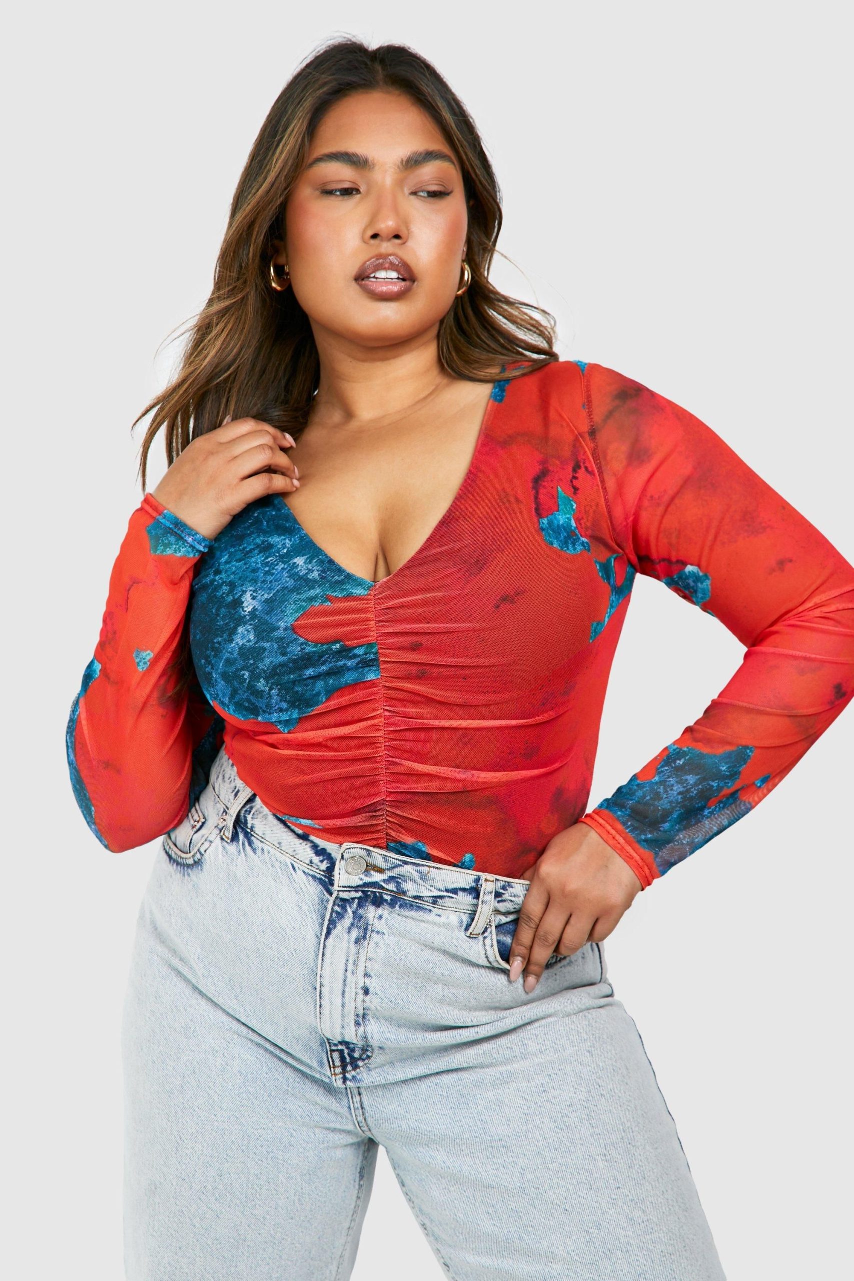 Plus Abstract Mesh Long Sleeve Bodysuit - Image 3