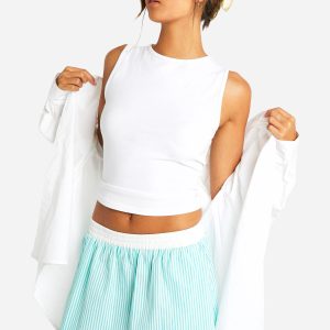 Contrast Waistband Striped Mini Skirt