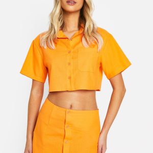 Linen Look Button Front Mini Skirt