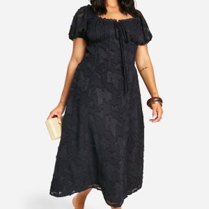 Plus Burnout Milkmaid Midi Dress