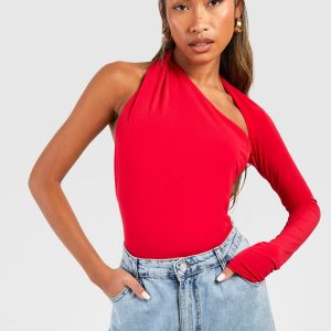 One Sleeve Open Back Bodysuit