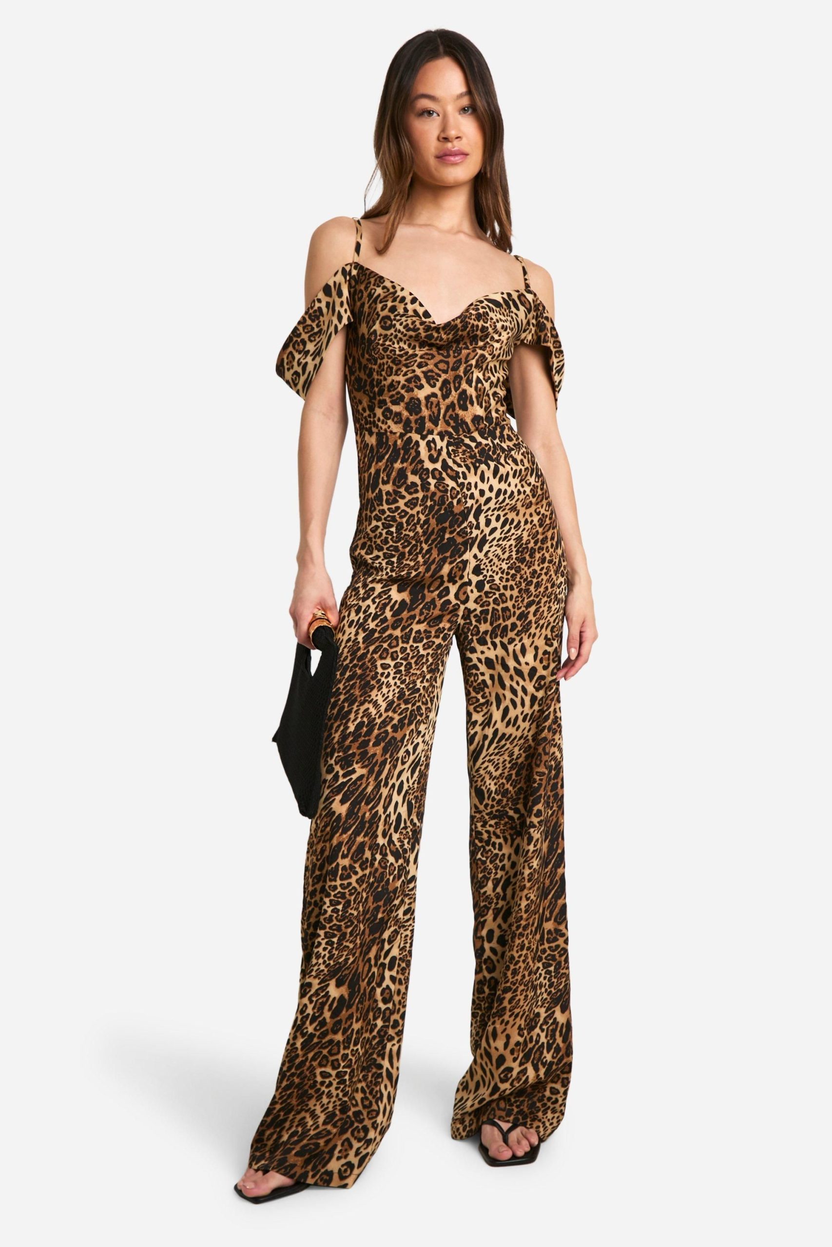 Tall Leopard Cowl Front Wide Leg Jumpsuit